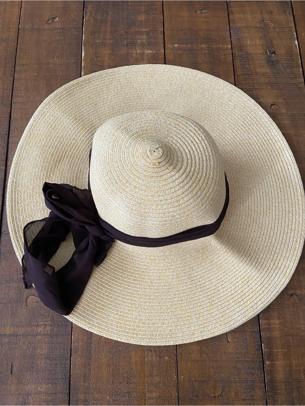 Milano Wide-Brim Straw Sun Hat with Brown Ribbon - Women's Beach Hat